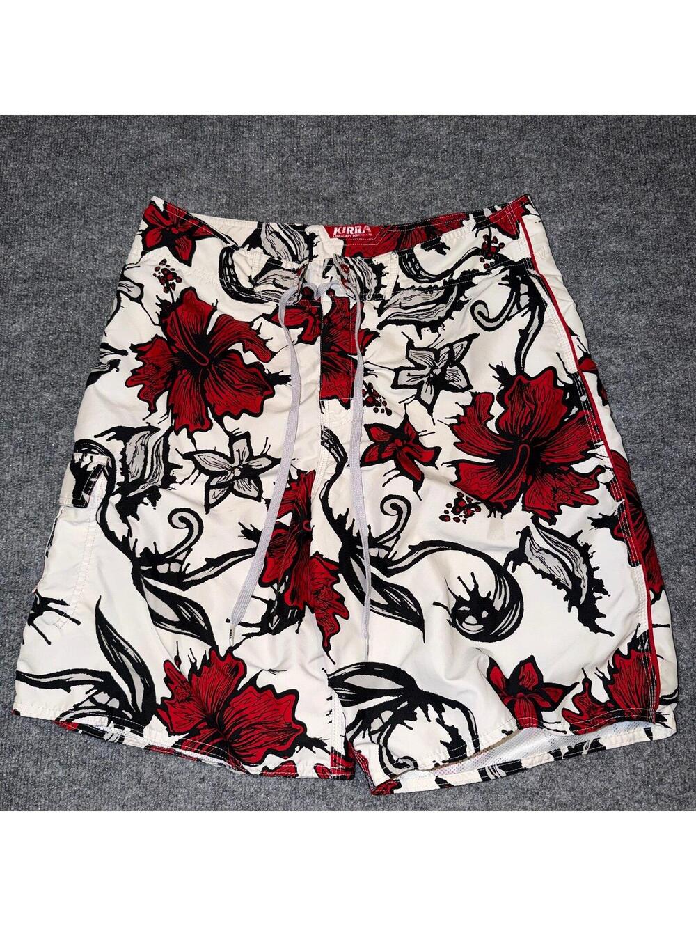 Kirra White & Red Floral Surf Board Shorts Mens MD VTG Y2K 90s Rare